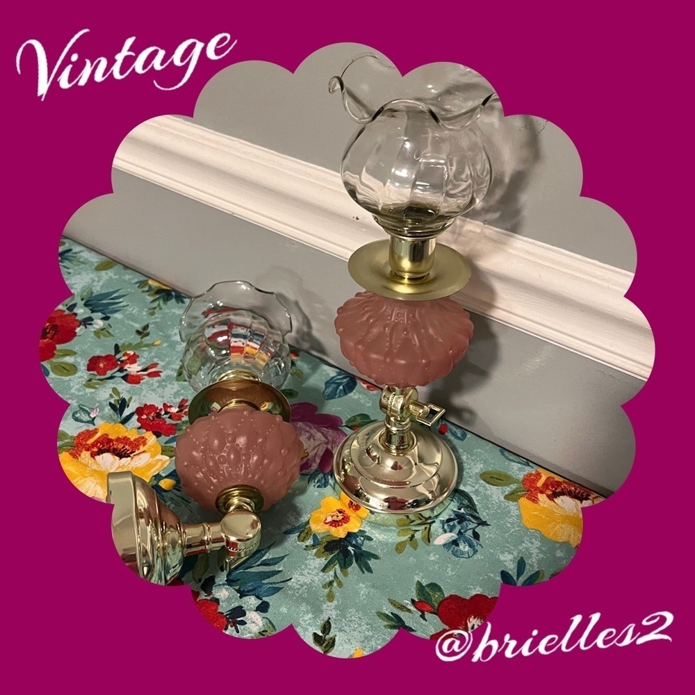 🎠 EUC Home Interior Pink Frosted Glass & Brass Candle Holder Sconces, Set of 2 - Picture 3 of 5